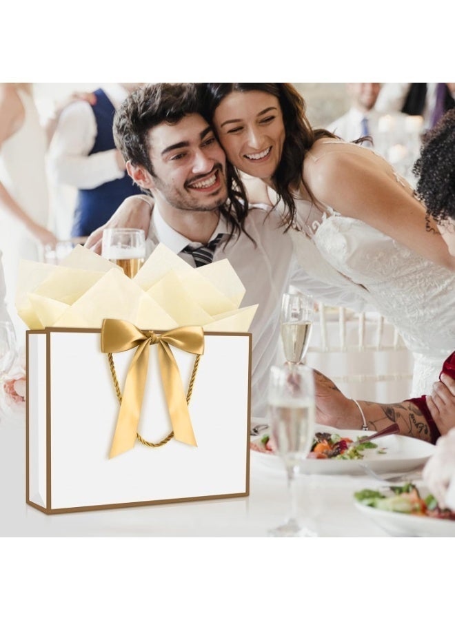 Neox Gift bag3 أكياس هدايا بيضاء كبيرة، أكياس ورقية مزينة بشريط، بطاقات تهنئة وورق مناديل، حقائب حفلات محمولة بمقابض، حقائب هدايا أعياد ميلاد، حقائب هدايا لحفلات الزفاف، لوازم الحفلات - Image 5